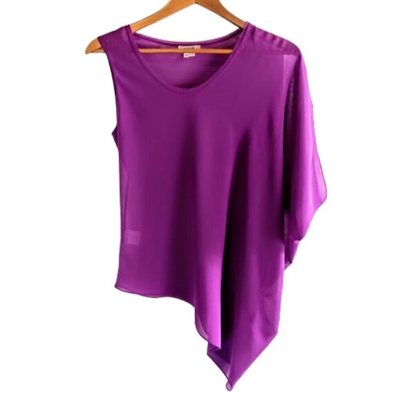 Helmut Lang Purple Asymmetrical Raw Edge Sheer Silk Top - Picture 2 of 6